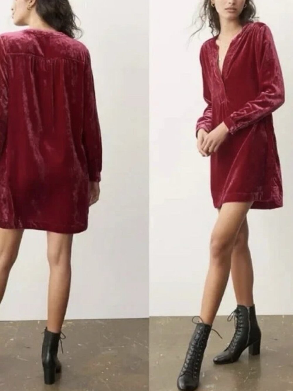 Anthropologie Melody Velvet Tunic Dress Pinkish Red Size Small Trendy Romantic